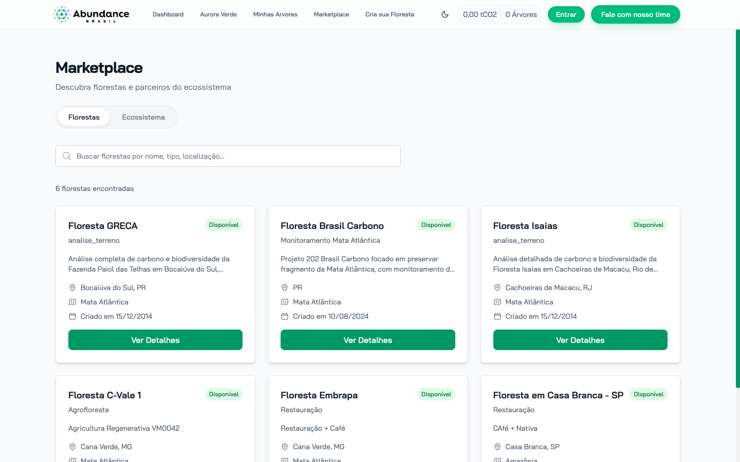 Marketplace Aurora Verde — florestas nativas com ativos ambientais disponíveis